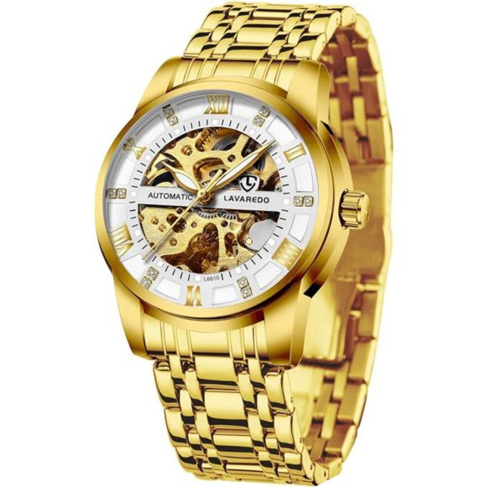 Mens Watch Skeleton Luxury Mechanical Stainless Steel Waterproof Black Automatic